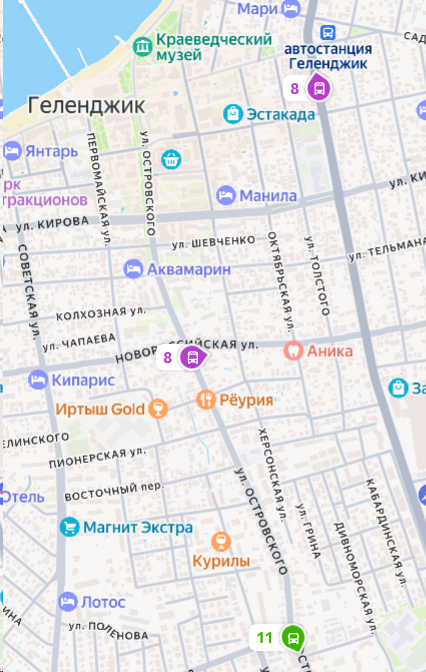 Яндекс Карты — автобусы онлайн Геленджик