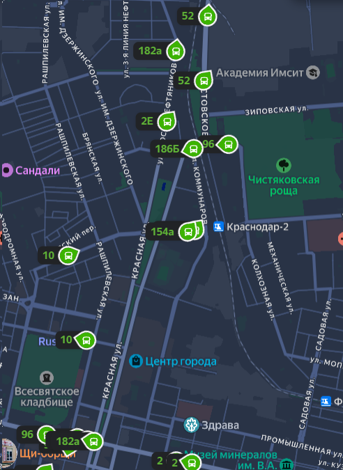 Яндекс Карты — автобусы онлайн Краснодар